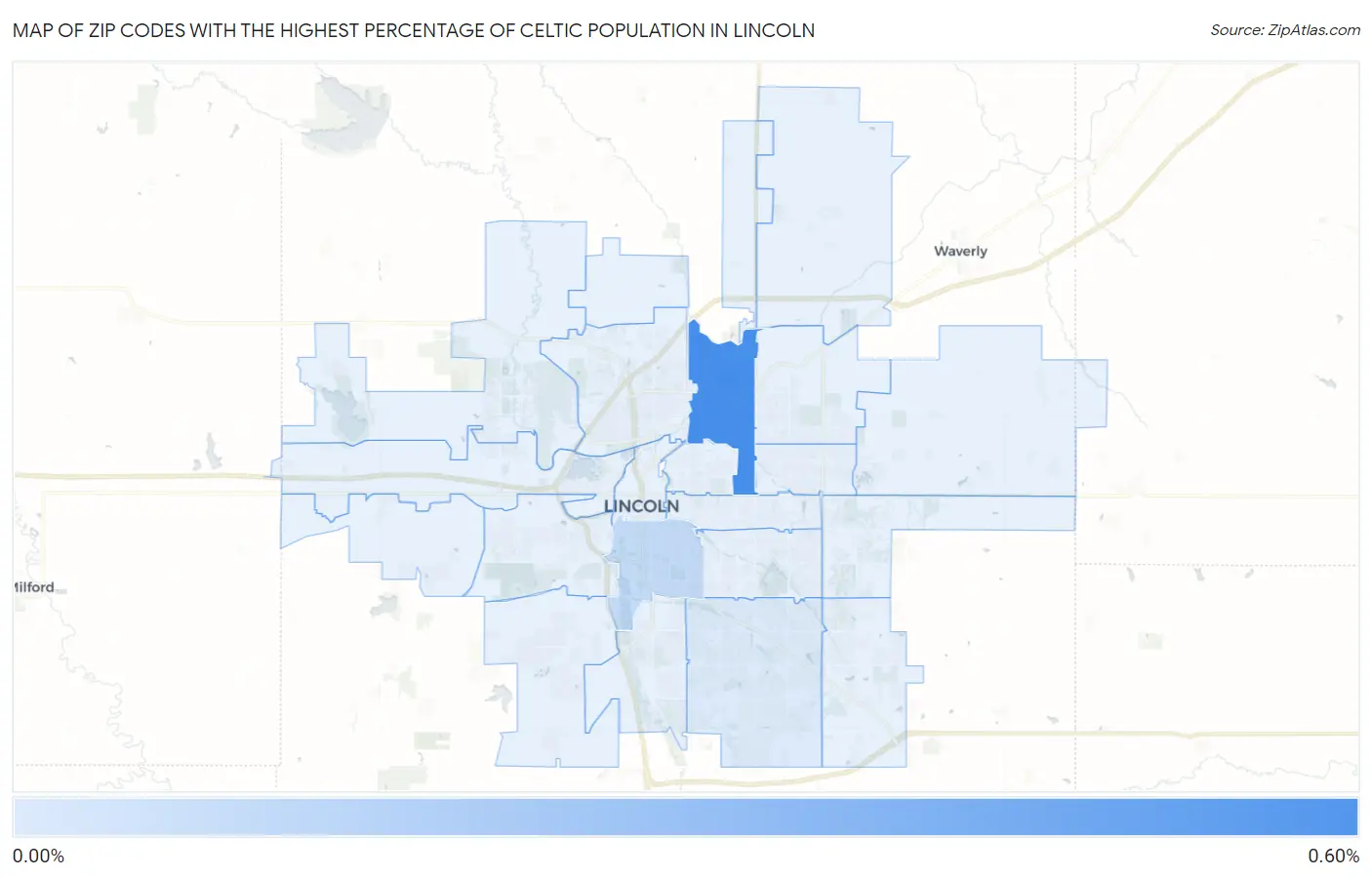 Zip Codes with the Highest Percentage of Celtic Population in Lincoln Map