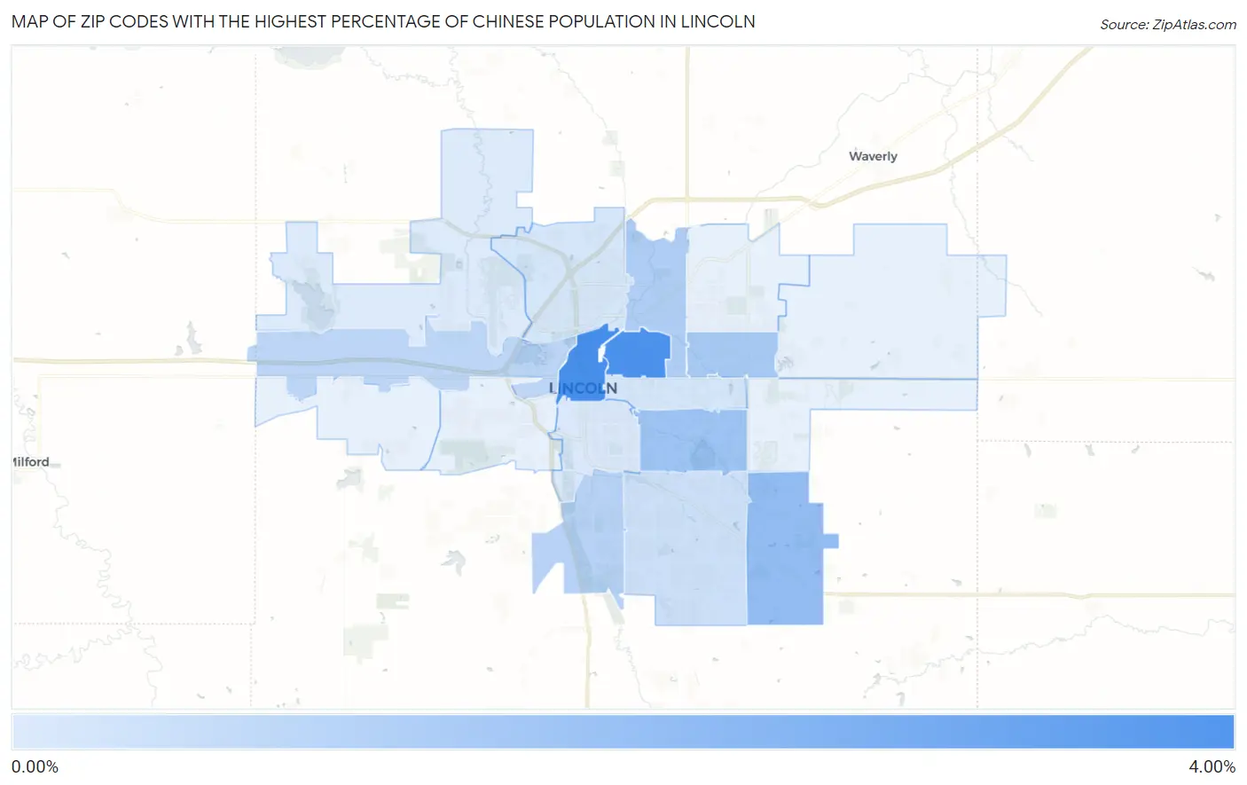 Zip Codes with the Highest Percentage of Chinese Population in Lincoln Map