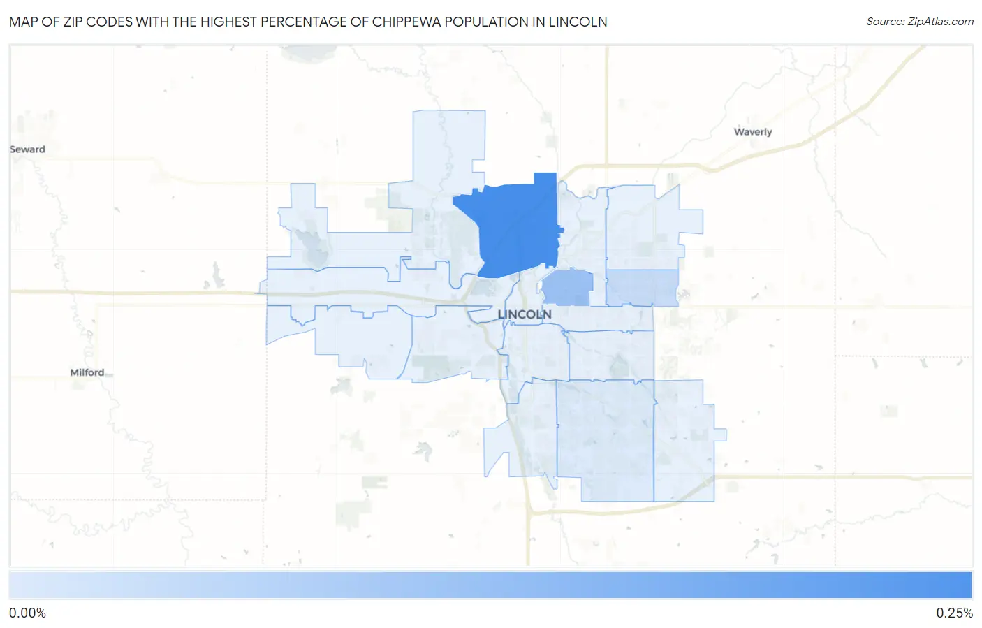 Zip Codes with the Highest Percentage of Chippewa Population in Lincoln Map