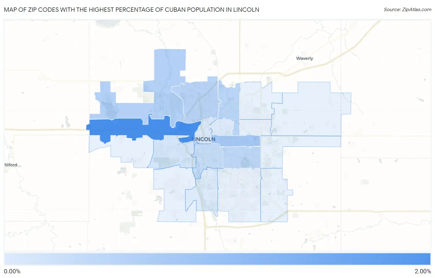 Zip Codes with the Highest Percentage of Cuban Population in Lincoln Map