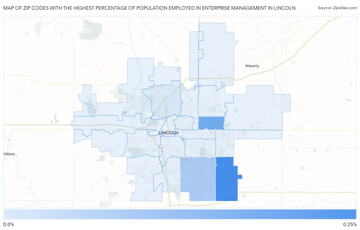 Zip Codes with the Highest Percentage of Population Employed in Enterprise Management in Lincoln Map