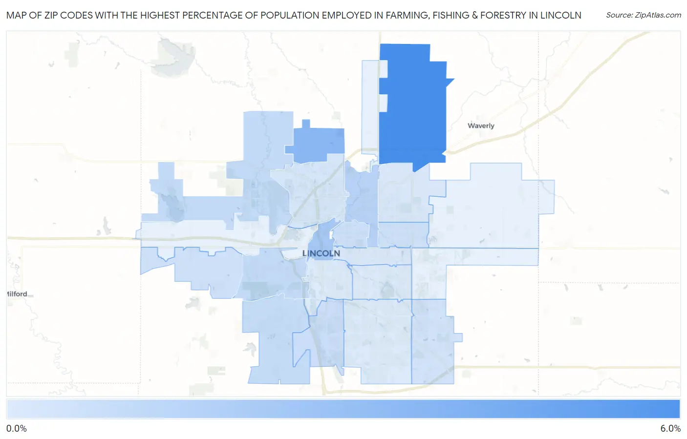 Zip Codes with the Highest Percentage of Population Employed in Farming, Fishing & Forestry in Lincoln Map