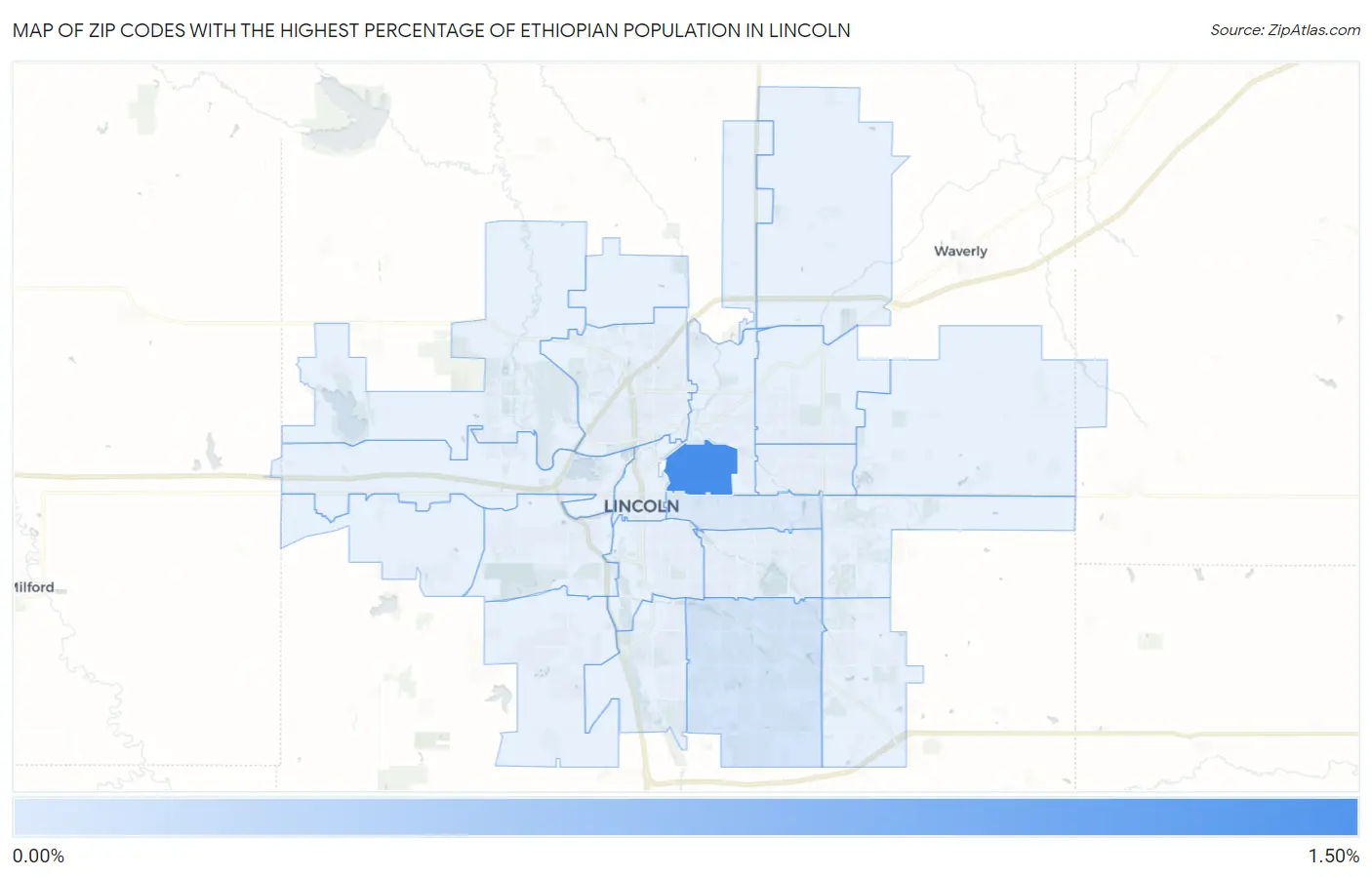 Zip Codes with the Highest Percentage of Ethiopian Population in Lincoln Map