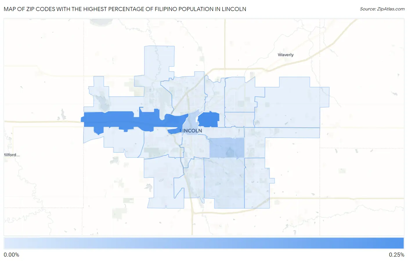 Zip Codes with the Highest Percentage of Filipino Population in Lincoln Map