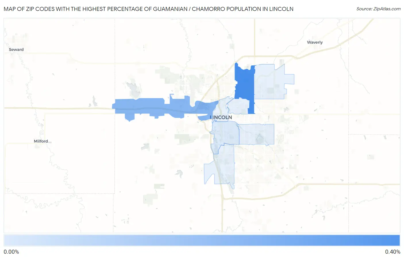 Zip Codes with the Highest Percentage of Guamanian / Chamorro Population in Lincoln Map
