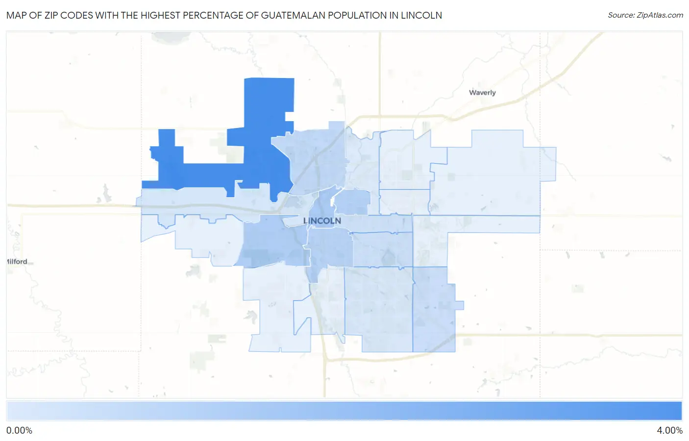Zip Codes with the Highest Percentage of Guatemalan Population in Lincoln Map