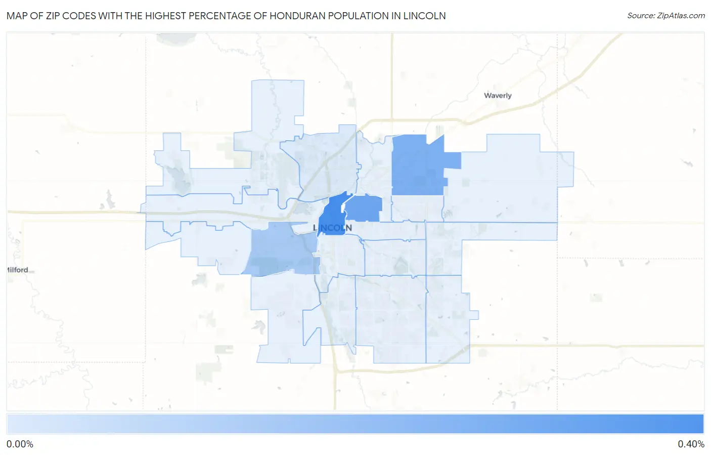 Zip Codes with the Highest Percentage of Honduran Population in Lincoln Map