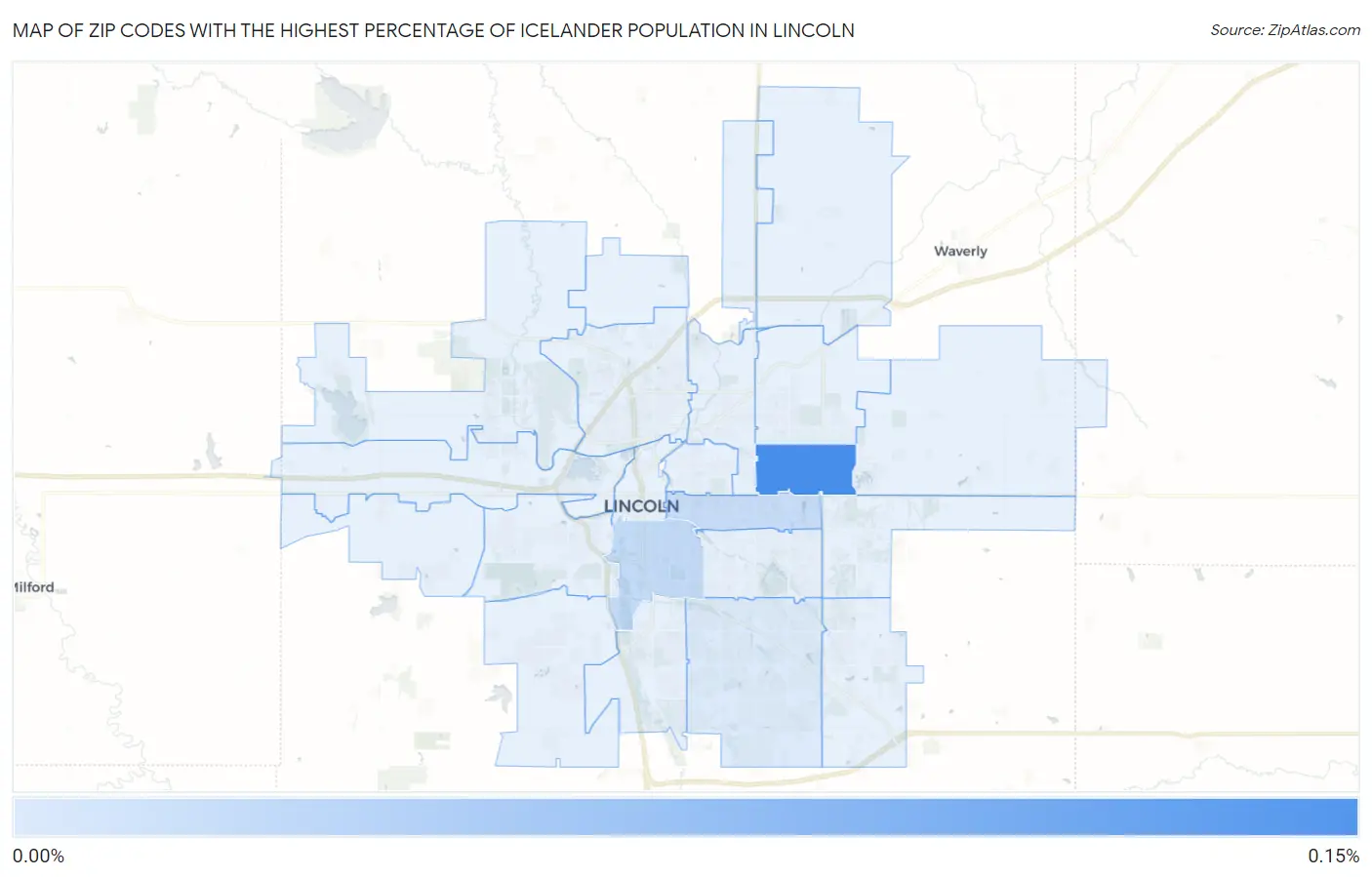 Zip Codes with the Highest Percentage of Icelander Population in Lincoln Map