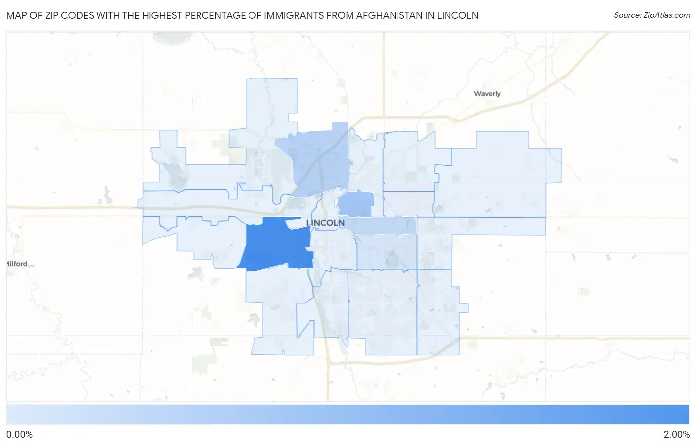 Zip Codes with the Highest Percentage of Immigrants from Afghanistan in Lincoln Map