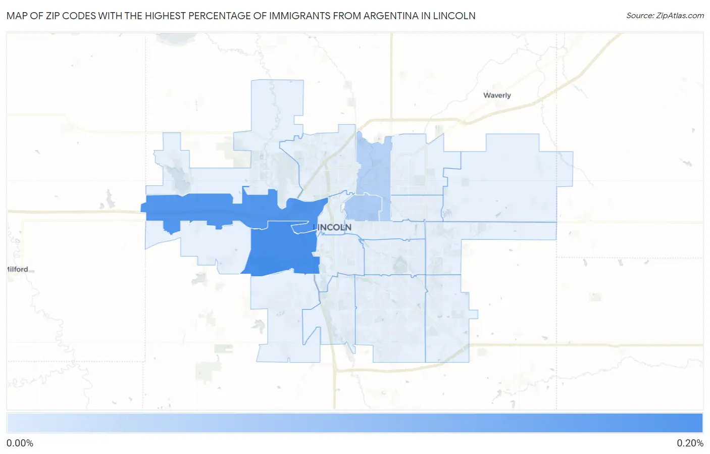 Zip Codes with the Highest Percentage of Immigrants from Argentina in Lincoln Map