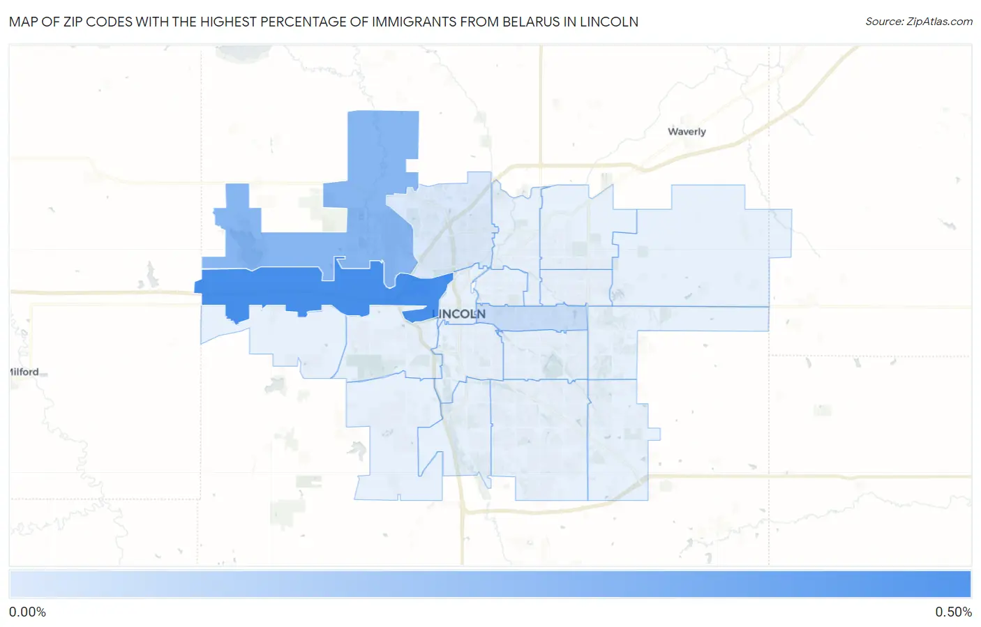 Zip Codes with the Highest Percentage of Immigrants from Belarus in Lincoln Map