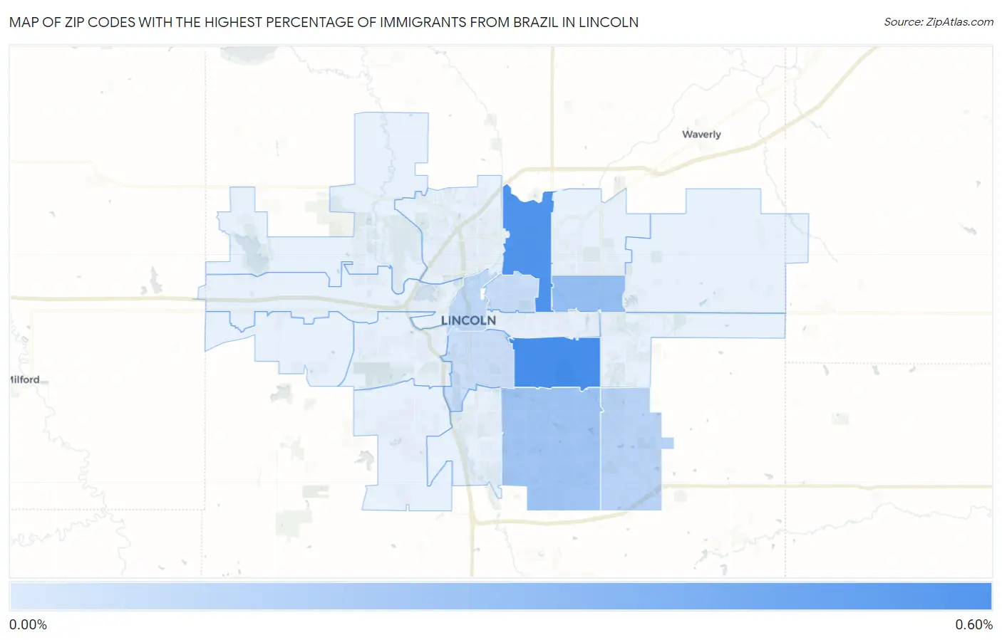 Zip Codes with the Highest Percentage of Immigrants from Brazil in Lincoln Map