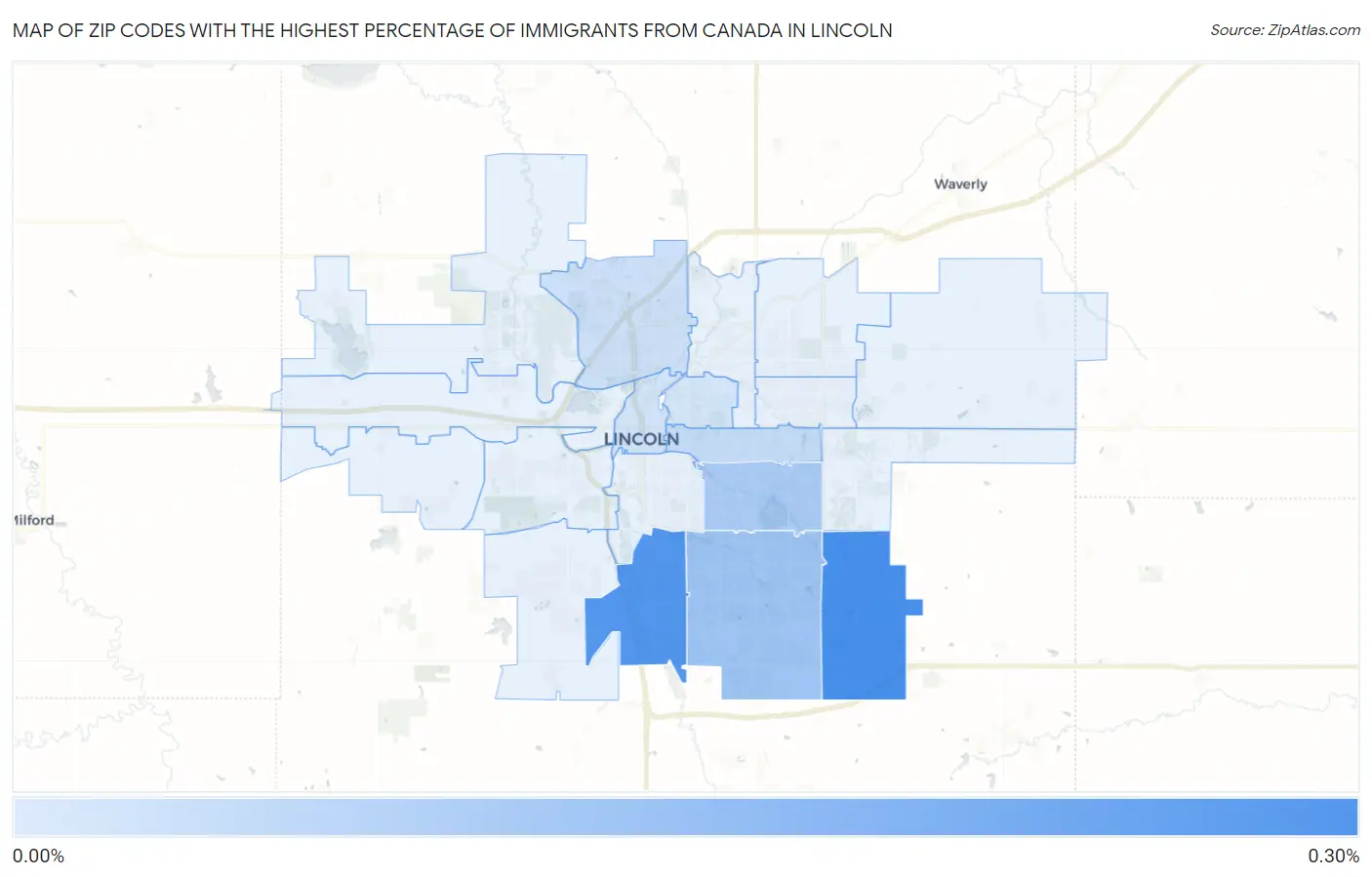 Zip Codes with the Highest Percentage of Immigrants from Canada in Lincoln Map
