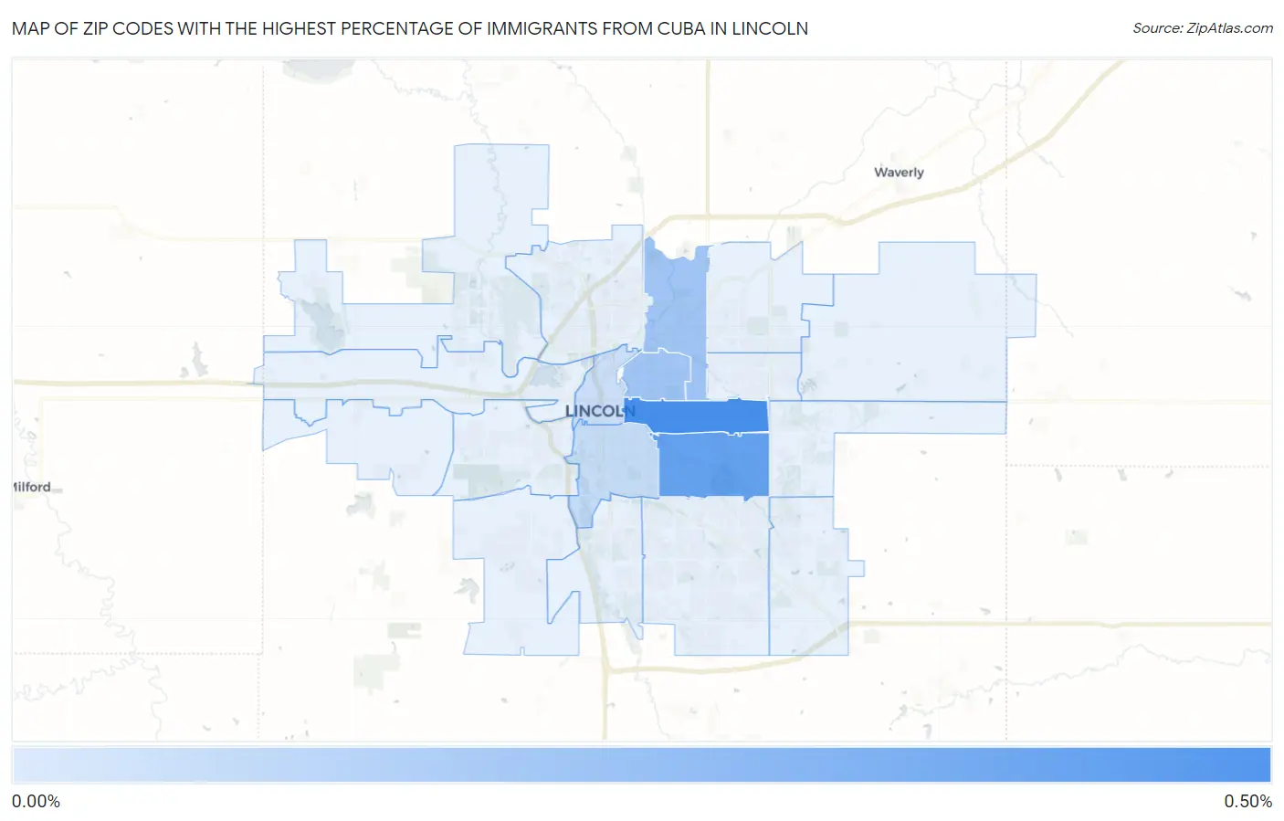 Zip Codes with the Highest Percentage of Immigrants from Cuba in Lincoln Map
