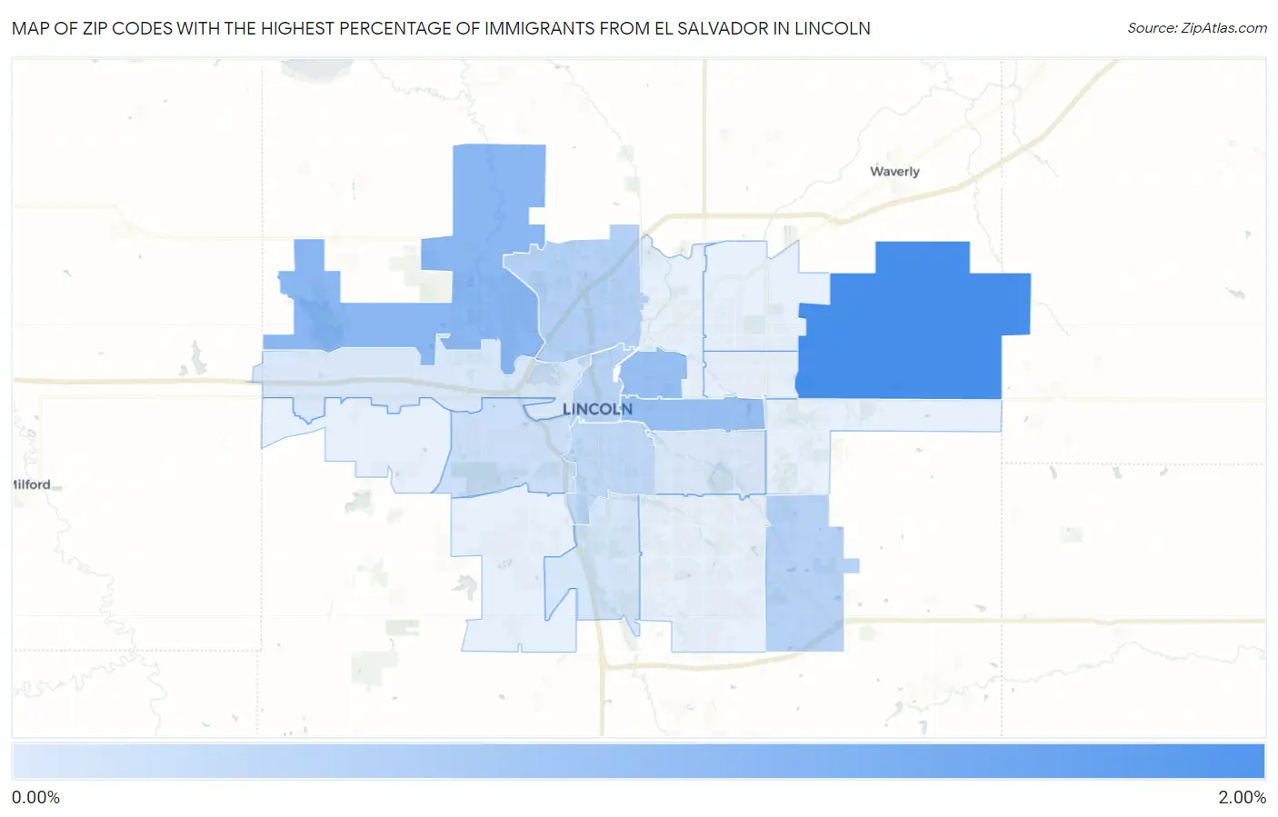 Zip Codes with the Highest Percentage of Immigrants from El Salvador in Lincoln Map