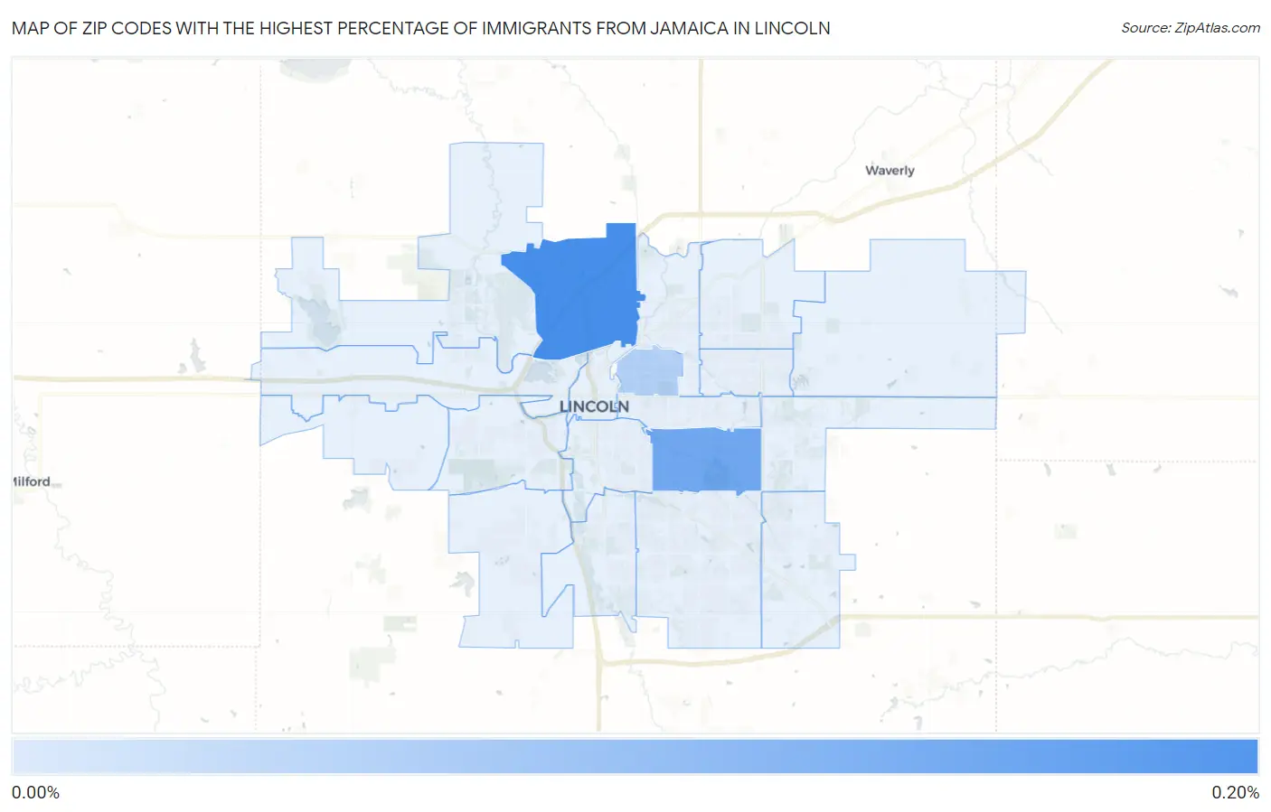 Zip Codes with the Highest Percentage of Immigrants from Jamaica in Lincoln Map