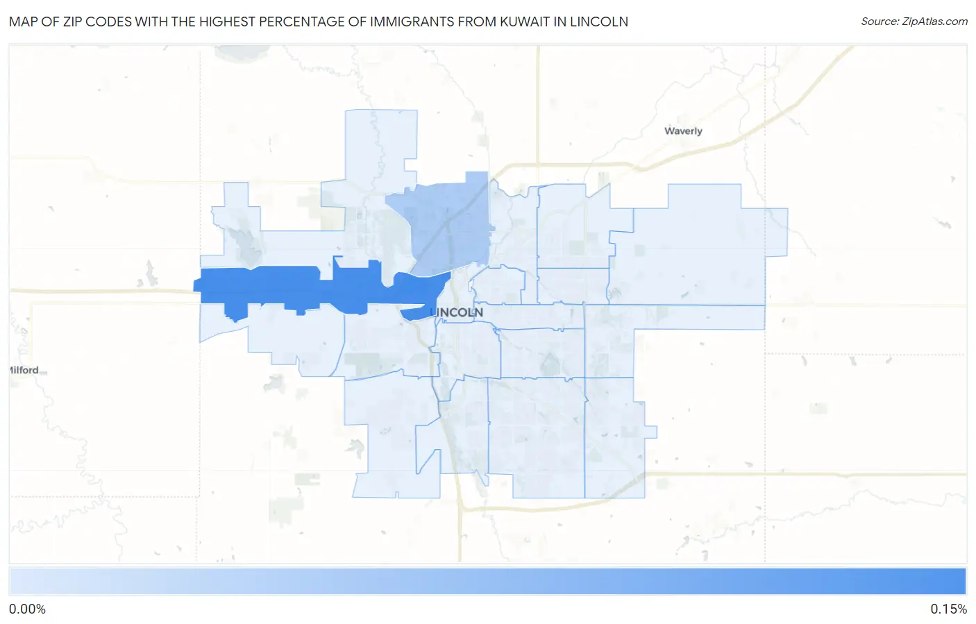 Zip Codes with the Highest Percentage of Immigrants from Kuwait in Lincoln Map