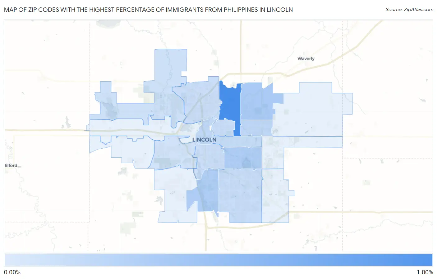Zip Codes with the Highest Percentage of Immigrants from Philippines in Lincoln Map