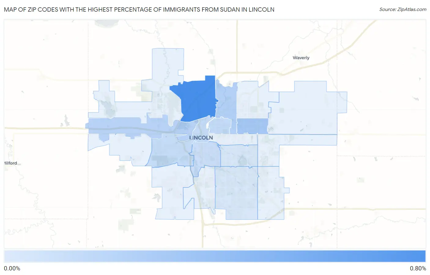 Zip Codes with the Highest Percentage of Immigrants from Sudan in Lincoln Map