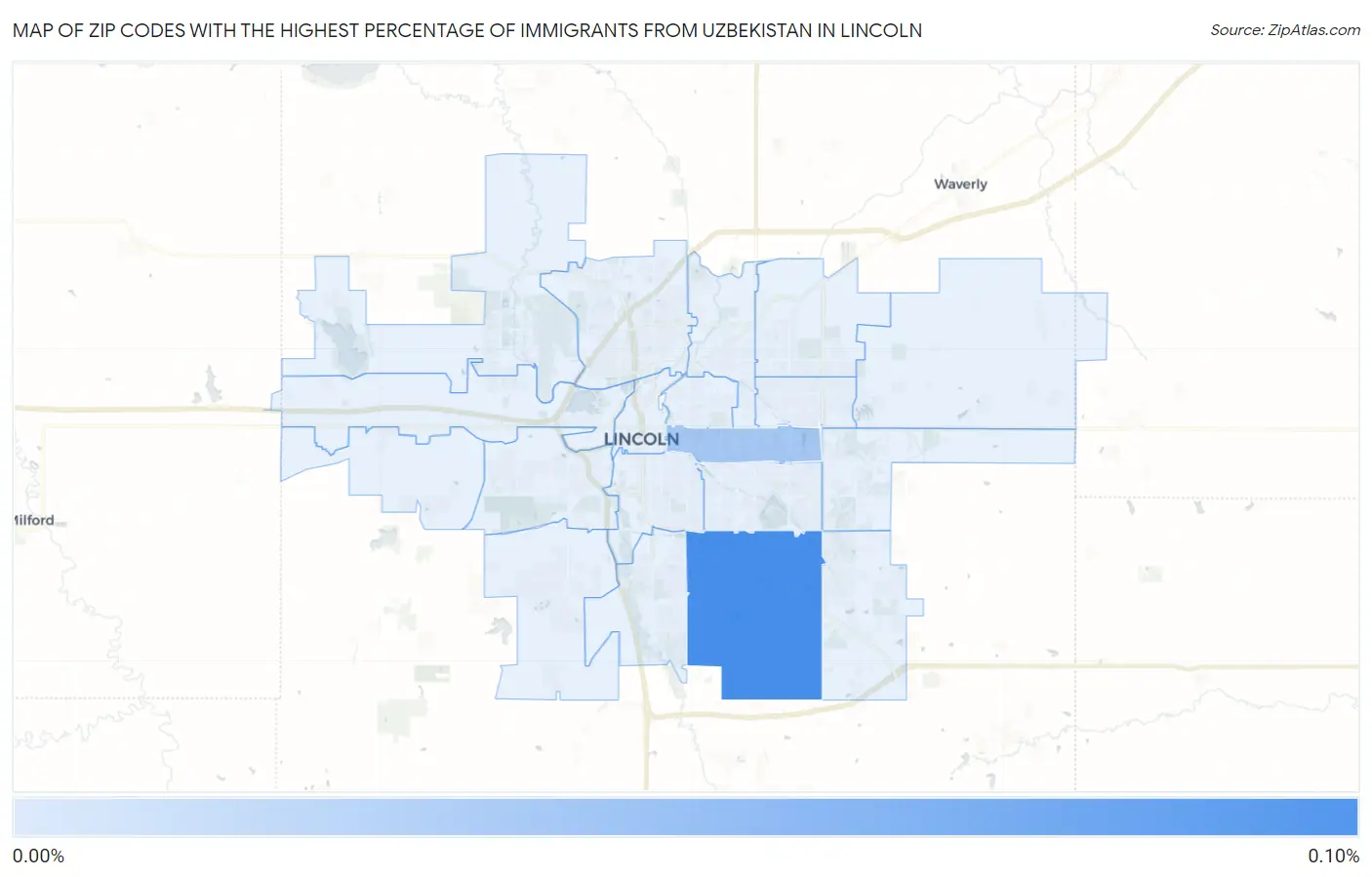 Zip Codes with the Highest Percentage of Immigrants from Uzbekistan in Lincoln Map