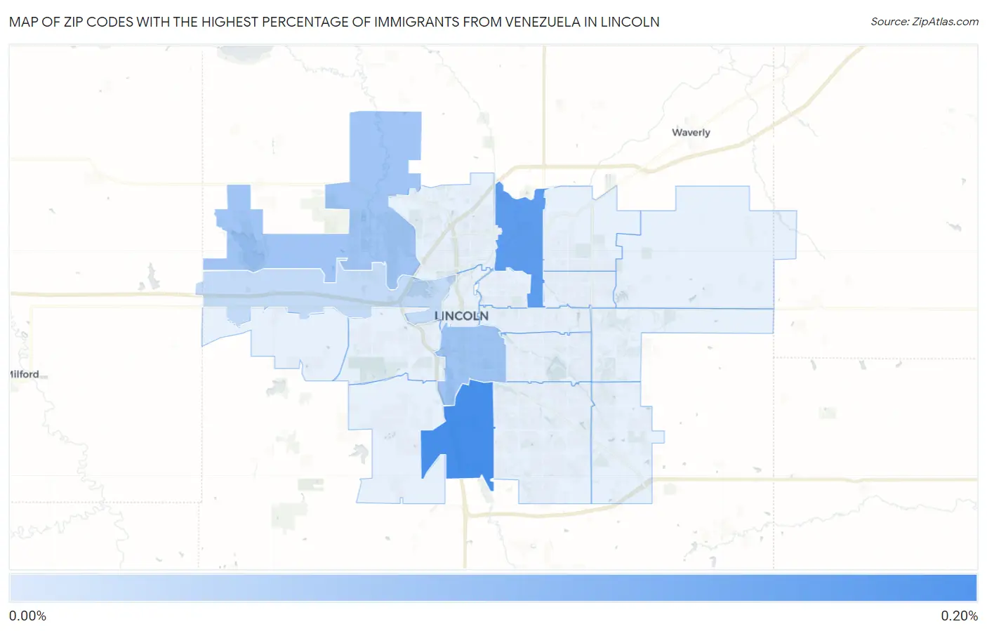 Zip Codes with the Highest Percentage of Immigrants from Venezuela in Lincoln Map