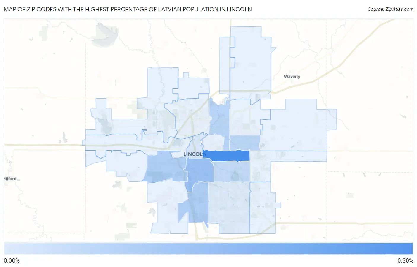 Zip Codes with the Highest Percentage of Latvian Population in Lincoln Map