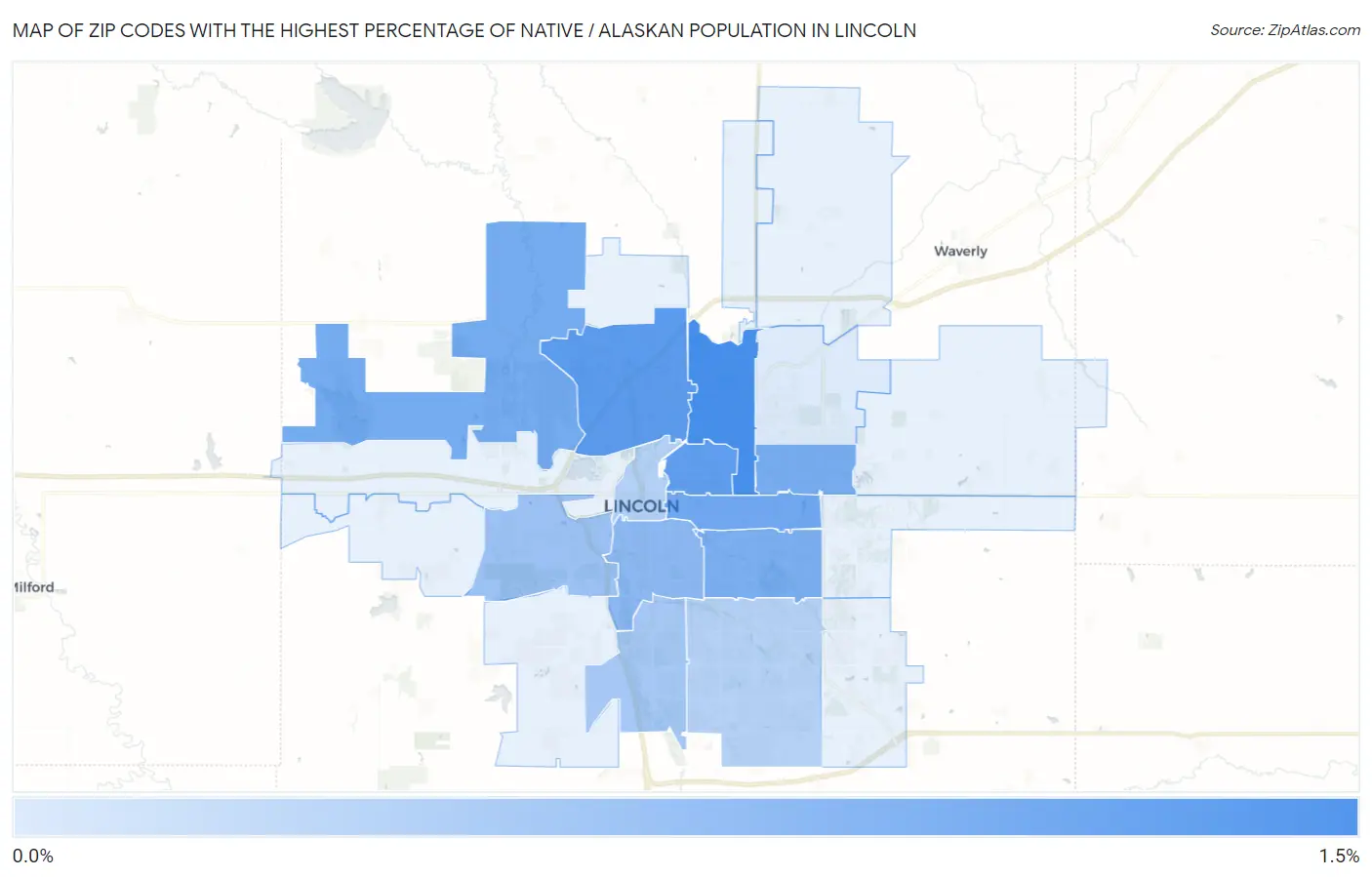Zip Codes with the Highest Percentage of Native / Alaskan Population in Lincoln Map