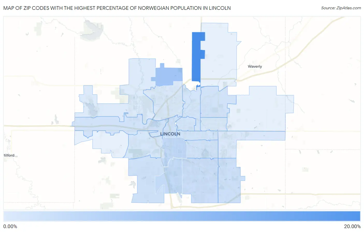Zip Codes with the Highest Percentage of Norwegian Population in Lincoln Map