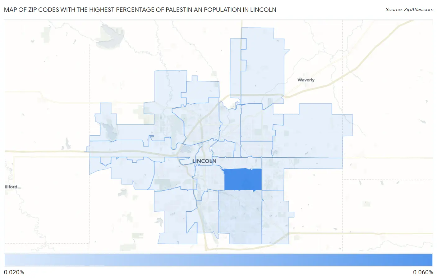 Zip Codes with the Highest Percentage of Palestinian Population in Lincoln Map