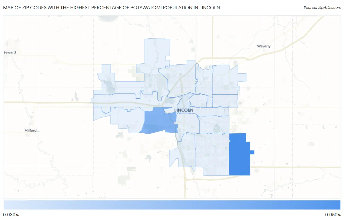 Zip Codes with the Highest Percentage of Potawatomi Population in Lincoln Map