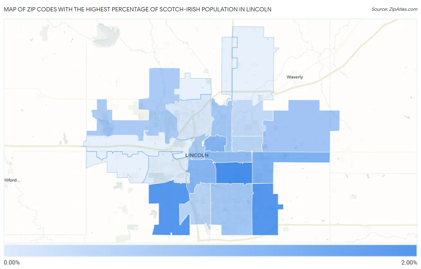 Zip Codes with the Highest Percentage of Scotch-Irish Population in Lincoln Map