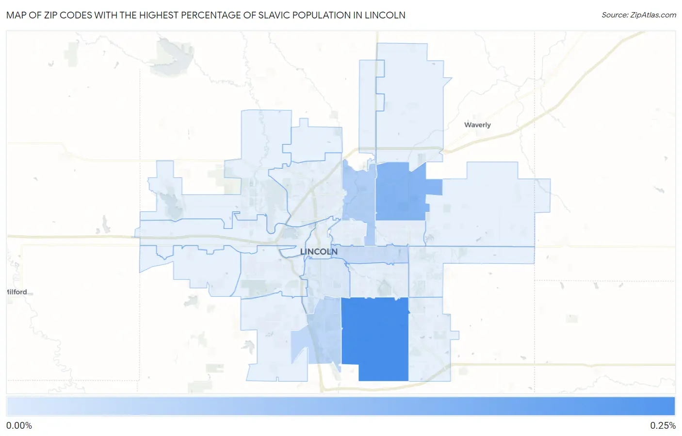 Zip Codes with the Highest Percentage of Slavic Population in Lincoln Map