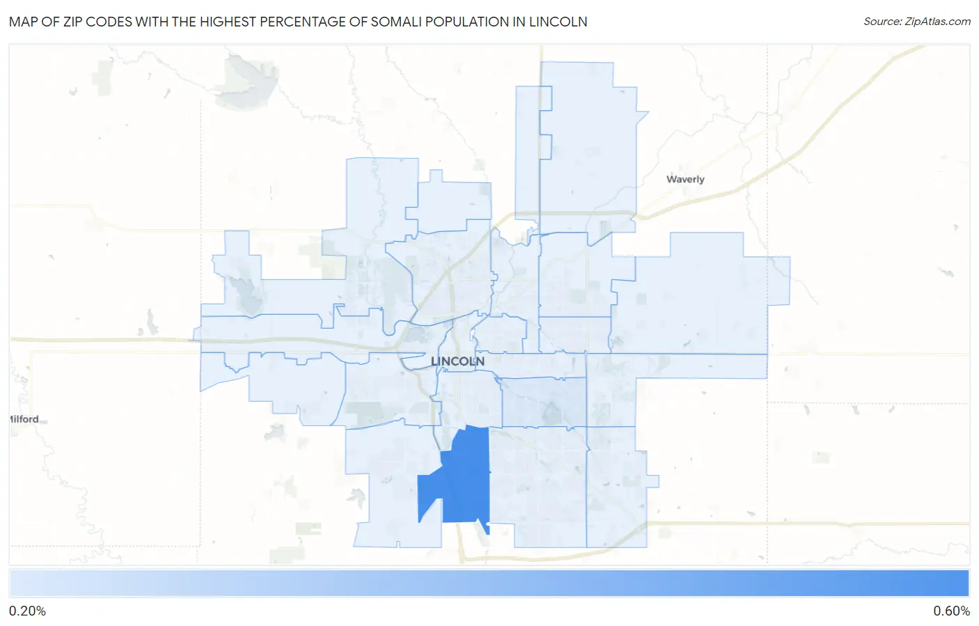 Zip Codes with the Highest Percentage of Somali Population in Lincoln Map