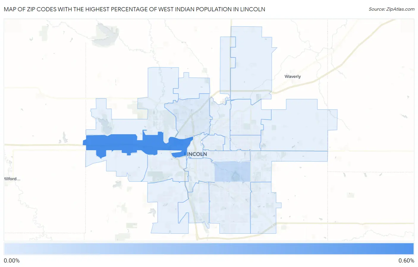 Zip Codes with the Highest Percentage of West Indian Population in Lincoln Map