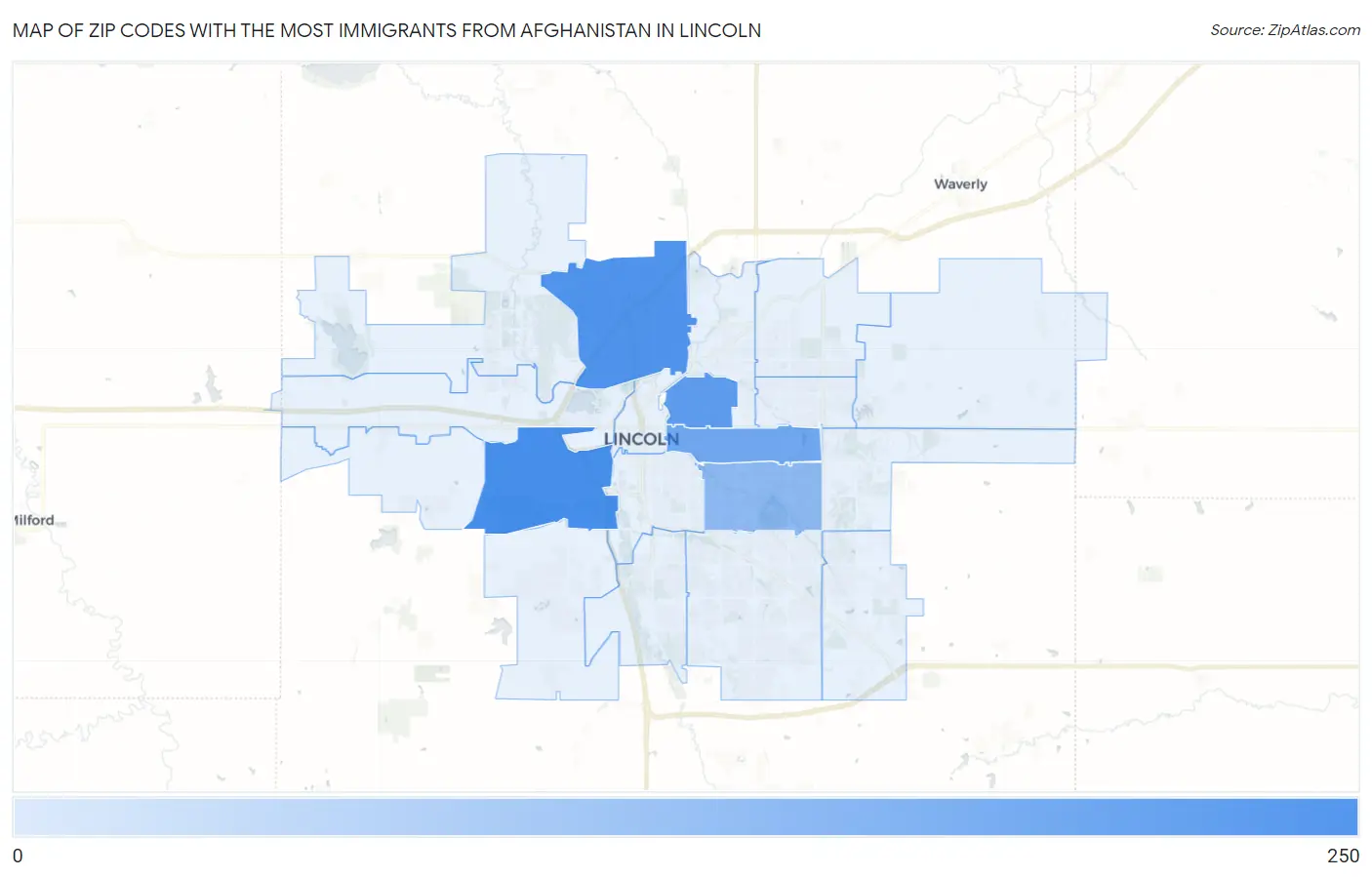 Zip Codes with the Most Immigrants from Afghanistan in Lincoln Map