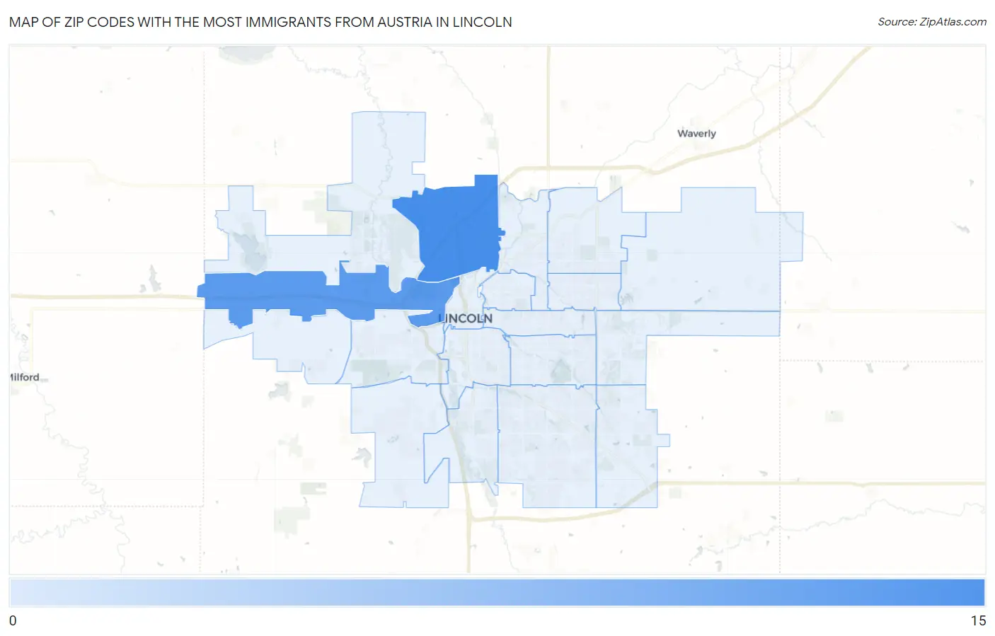 Zip Codes with the Most Immigrants from Austria in Lincoln Map