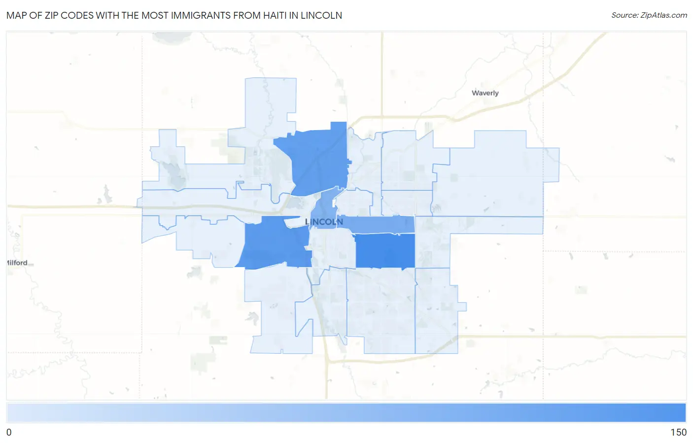 Zip Codes with the Most Immigrants from Haiti in Lincoln Map