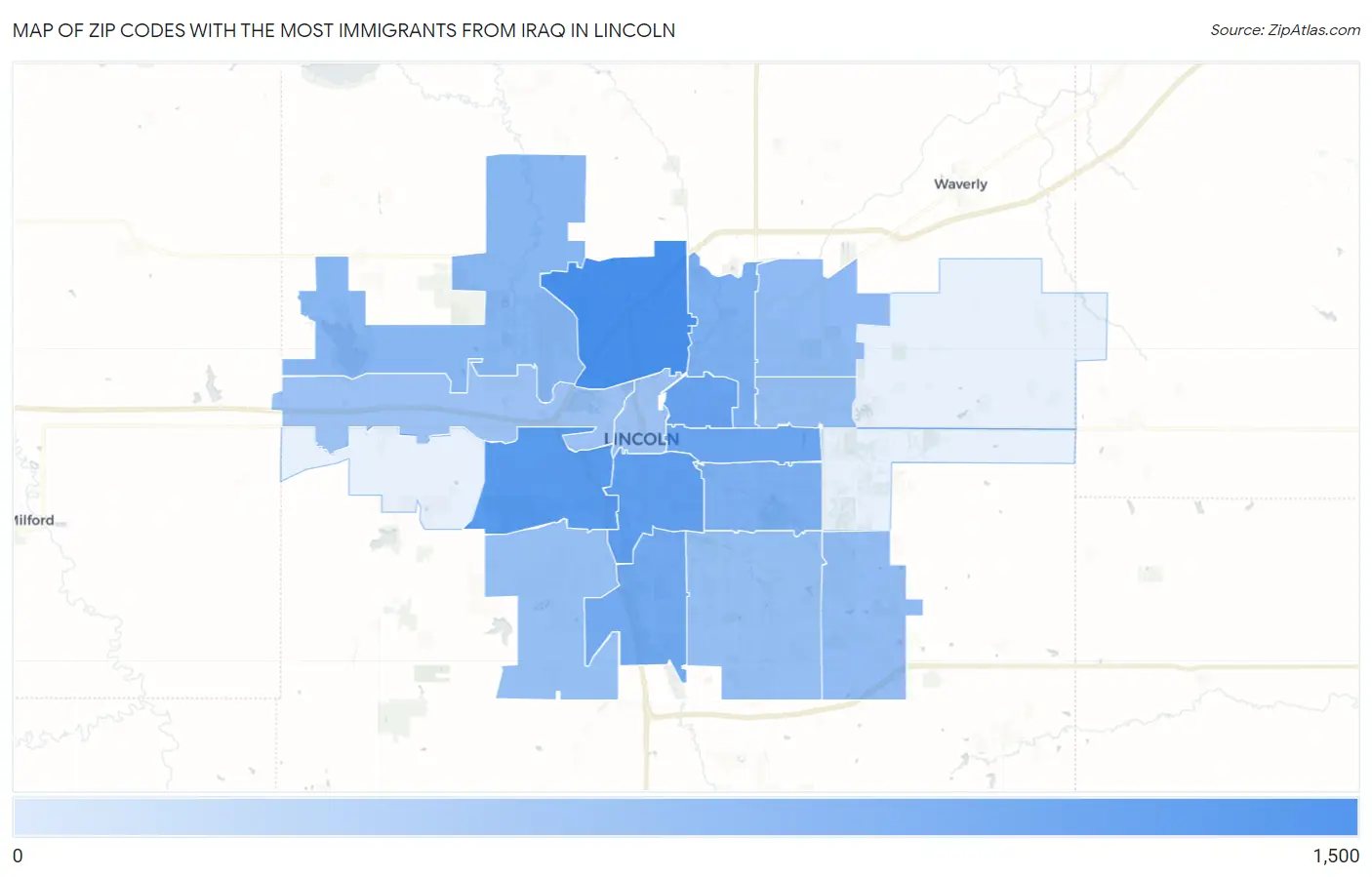 Zip Codes with the Most Immigrants from Iraq in Lincoln Map