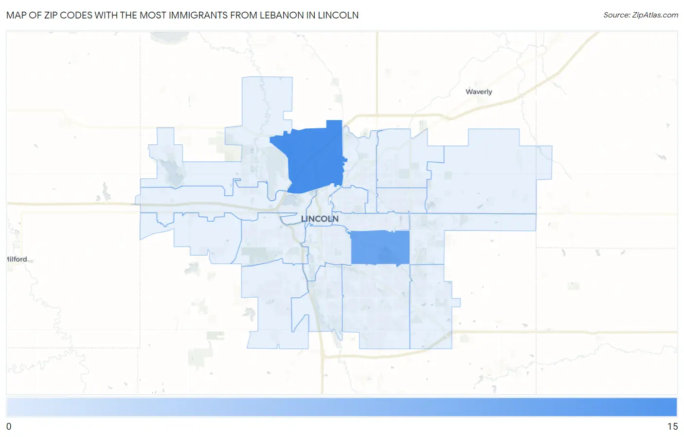 Zip Codes with the Most Immigrants from Lebanon in Lincoln Map