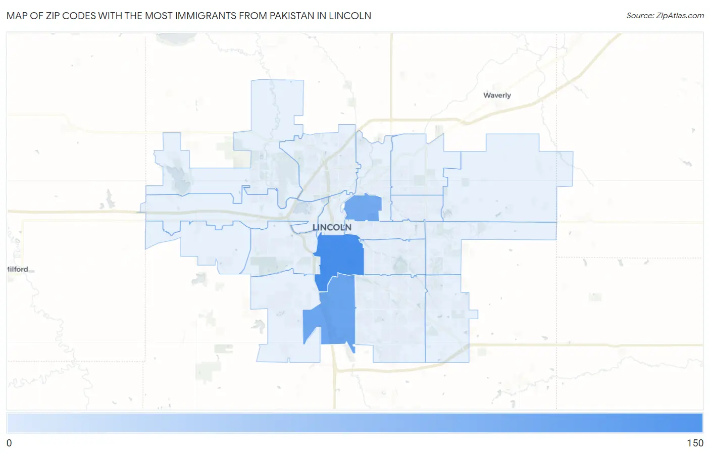 Zip Codes with the Most Immigrants from Pakistan in Lincoln Map