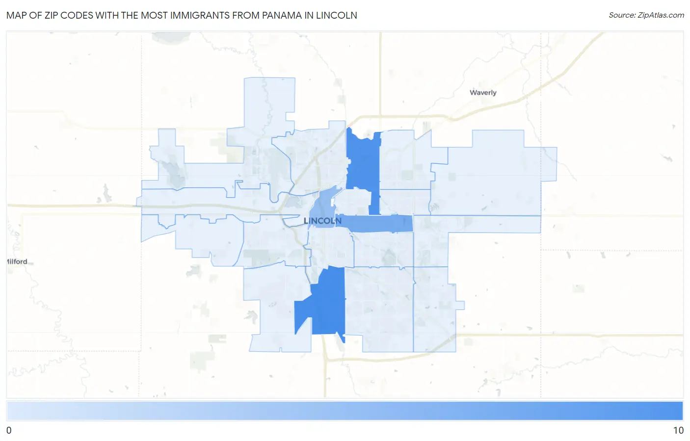 Zip Codes with the Most Immigrants from Panama in Lincoln Map