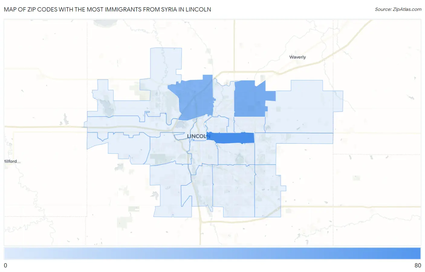 Zip Codes with the Most Immigrants from Syria in Lincoln Map