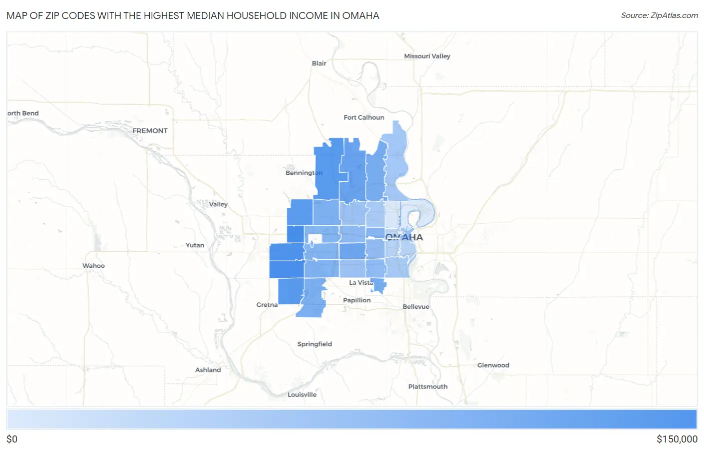 Zip Codes with the Highest Median Household Income in Omaha Map