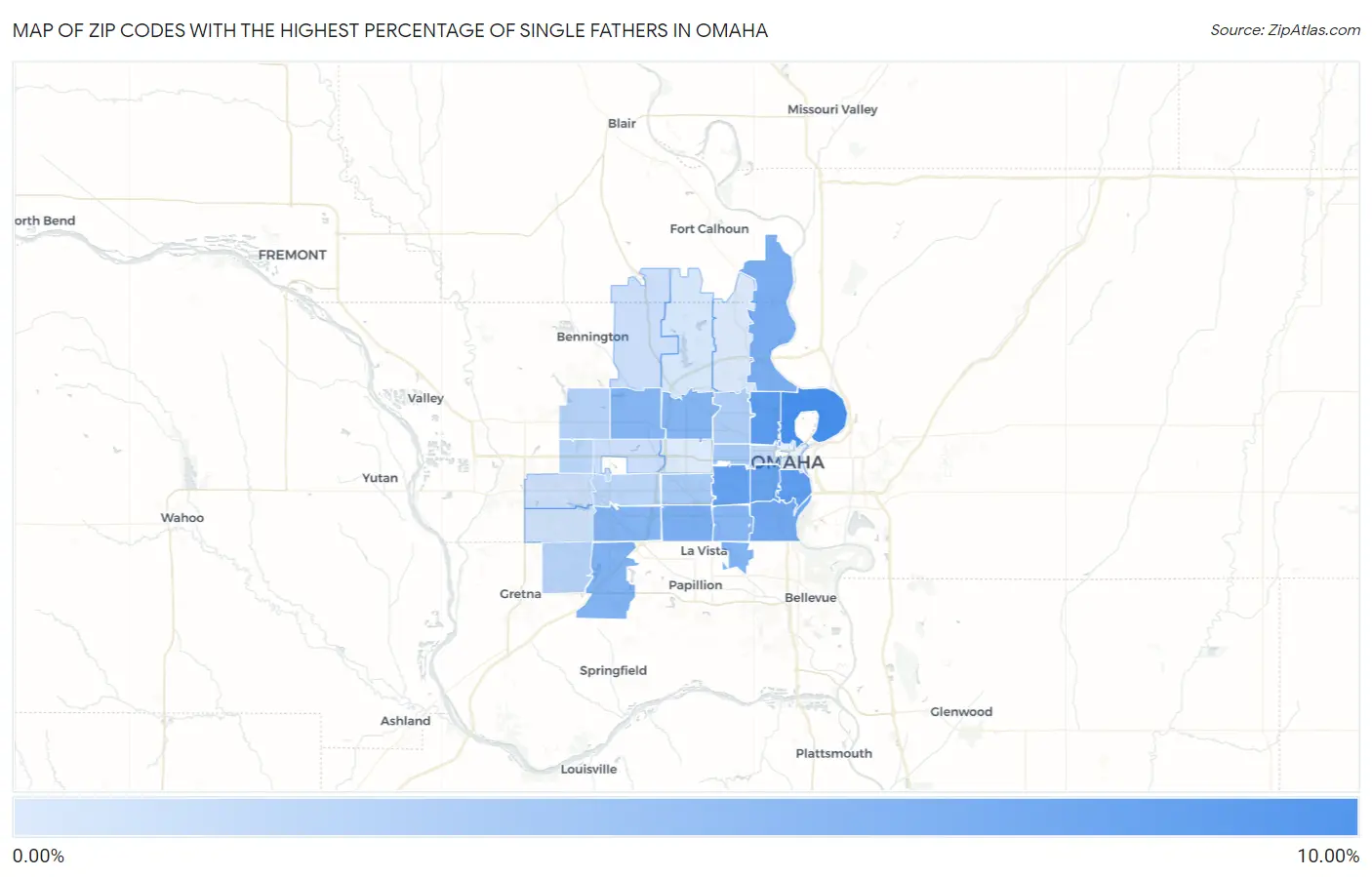 Zip Codes with the Highest Percentage of Single Fathers in Omaha Map