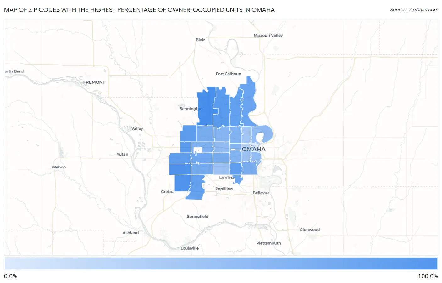 Zip Codes with the Highest Percentage of Owner-Occupied Units in Omaha Map