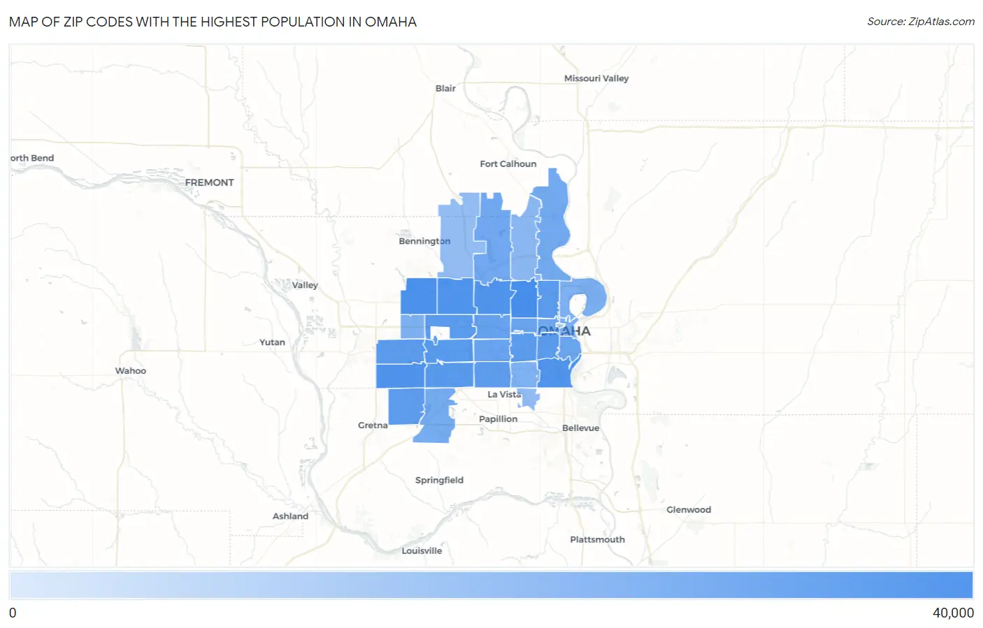Zip Codes with the Highest Population in Omaha Map