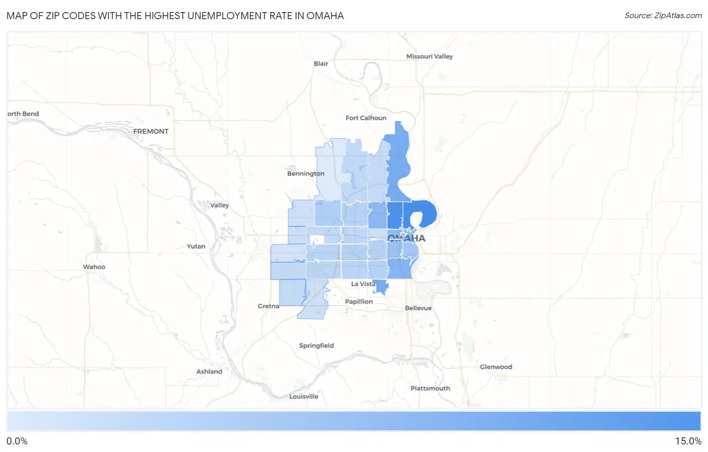 Zip Codes with the Highest Unemployment Rate in Omaha Map