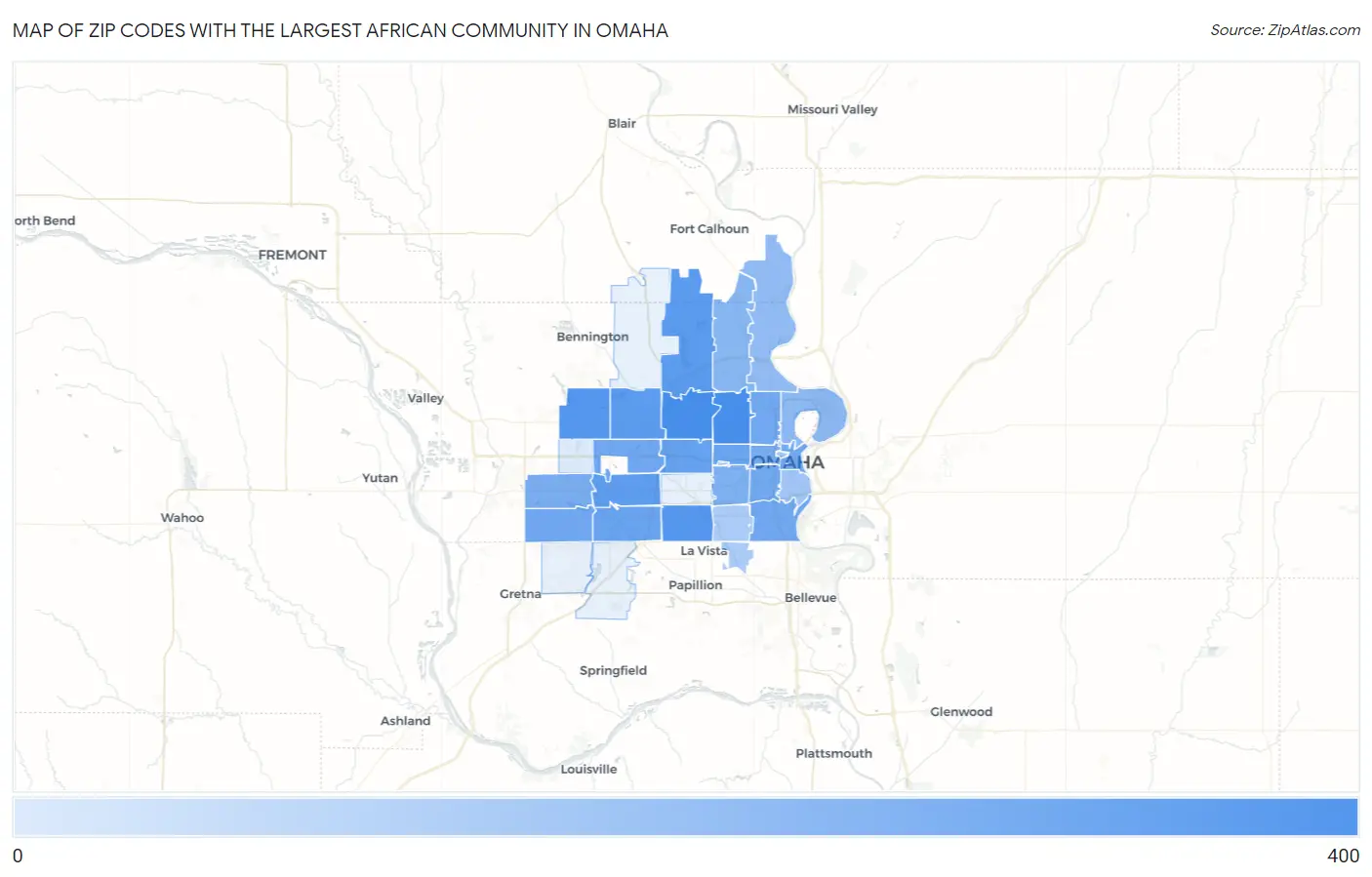 Zip Codes with the Largest African Community in Omaha Map