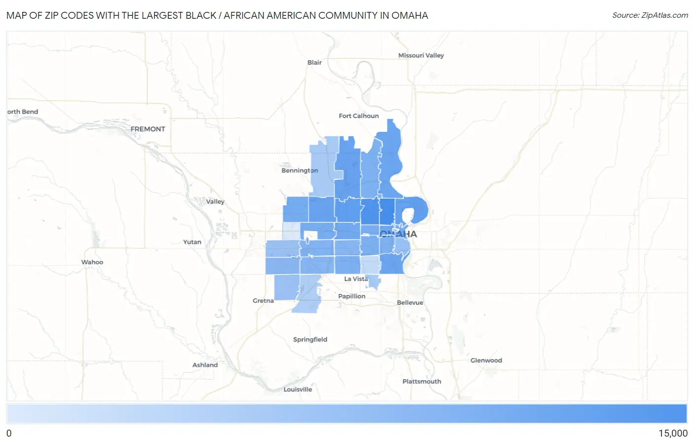 Zip Codes with the Largest Black / African American Community in Omaha Map