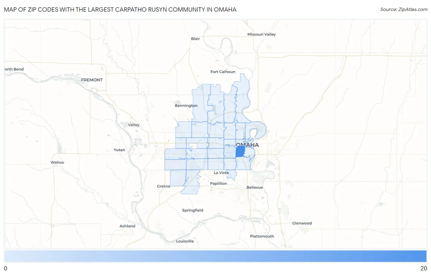 Zip Codes with the Largest Carpatho Rusyn Community in Omaha Map